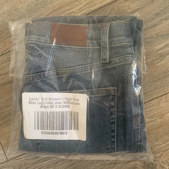 NWT LANDS' END WOMEN'S HIGH RISE SLIM LEG ANKLE JEANS WILLIAMSON‎ WASH 2P - Picture 7 of 9